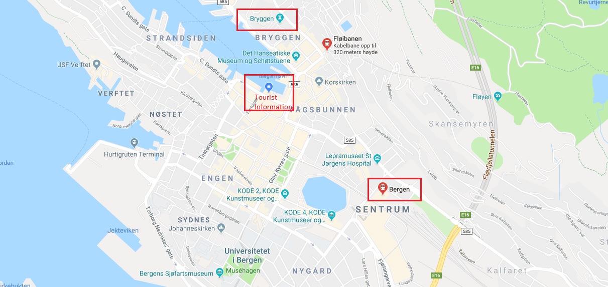 Train station in Bergen - map