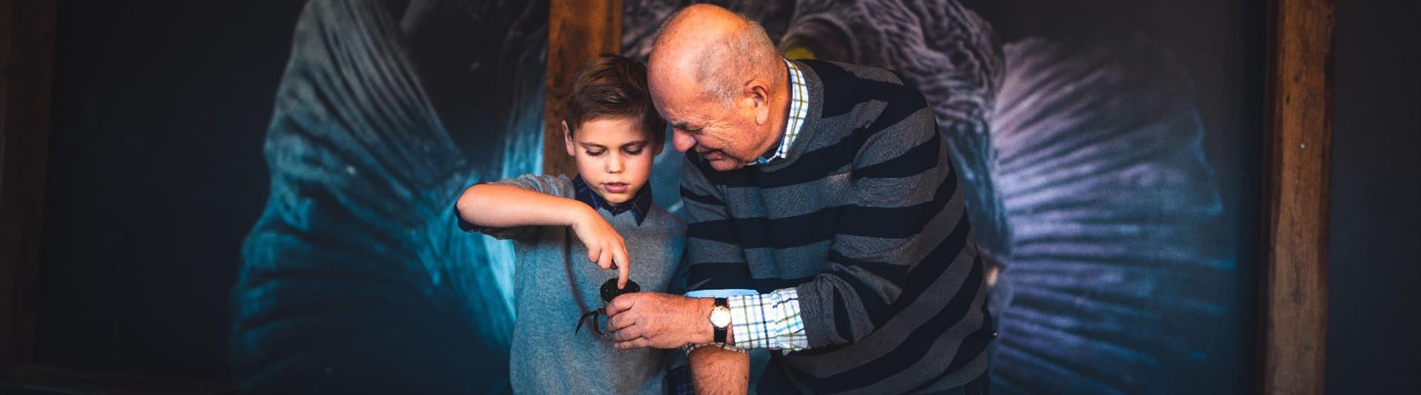 Grandfather and boy at Bergen Aquarium