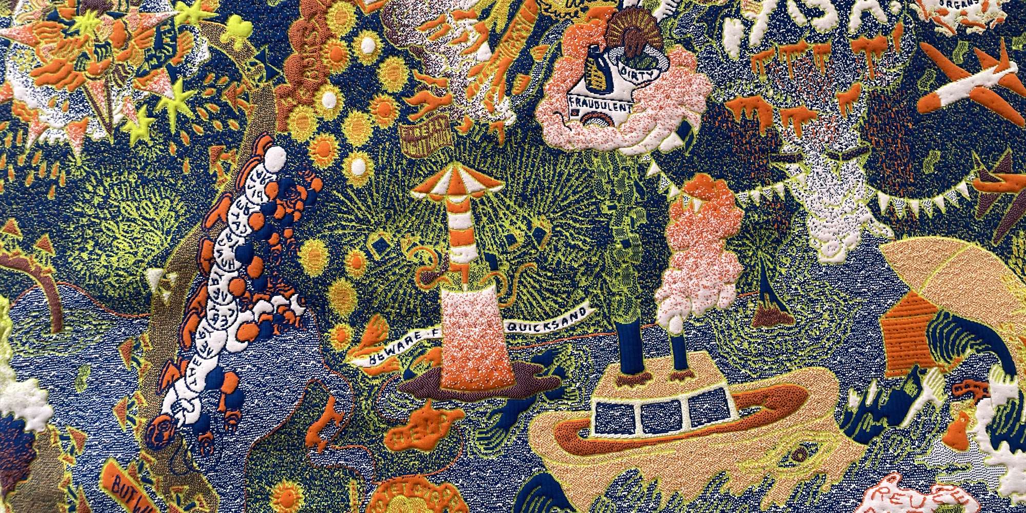 Details from Fanja Bout's monumental tapestry at Kunsthall 3,14.