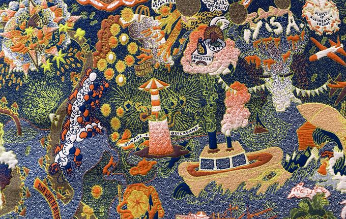 Details from Fanja Bout's monumental tapestry at Kunsthall 3,14.